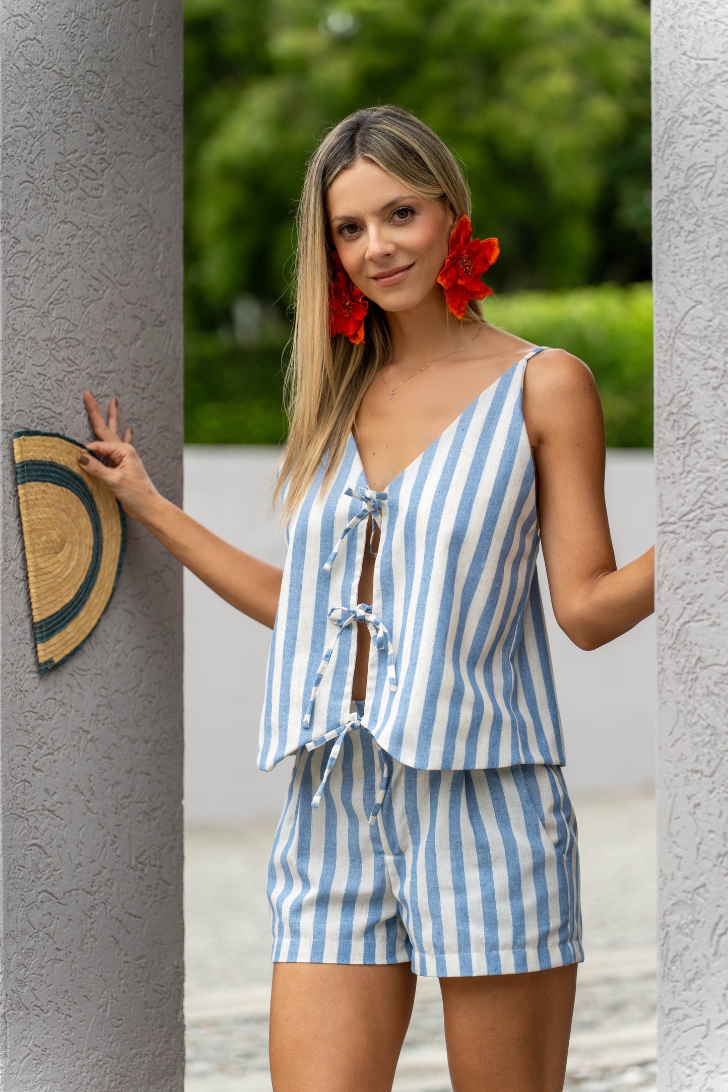 Short Rayas Lino