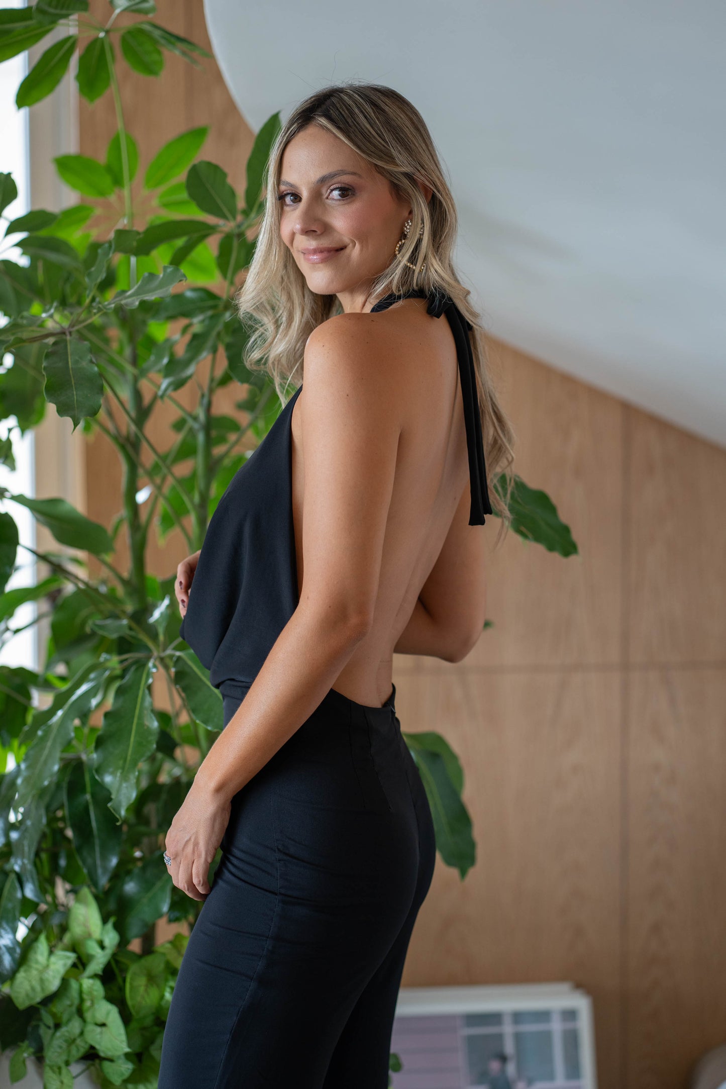 Enterizo blusa drapeada Negro